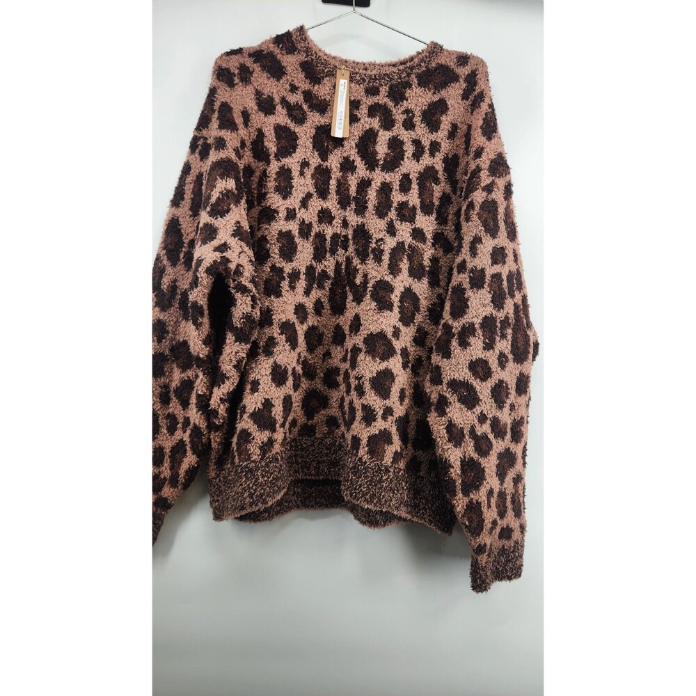New Skims Cozy Oversized Crewneck Women's Pullover Sienna Leopard Print S/M
